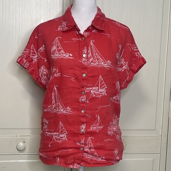 Cynthia Rowley Women’s 100% Linen Hawaiian Shirt Button Down Red Size Small - Picture 1 of 12